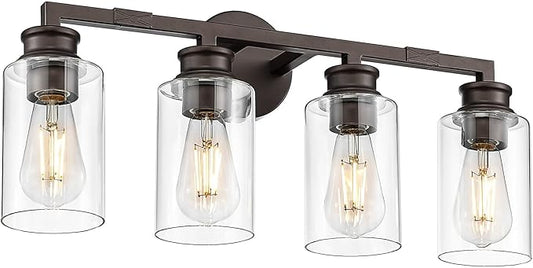 Emliviar 23 Inch Vanity Light Above Mirror for Bathroom, Oil Rubbed Bronze Finish 4-Light Wall Sconce with Clear Glass Shade, YCE253B-4W ORB