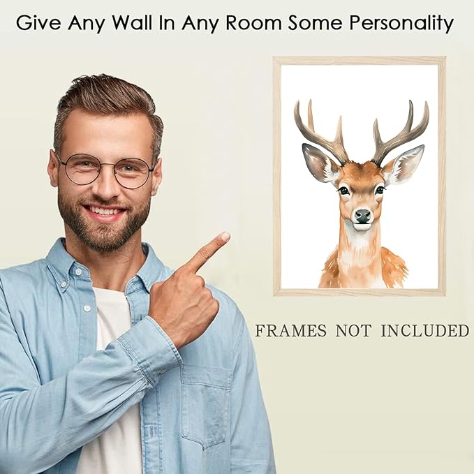 6 Animal Wall Art for Kids Room, Baby Room, Woodland Animals, Cute Bear, Deer, Rabbit Poster Prints, Safari Themed Paintings for Boys Girls Room (8x10 Inch Posters)