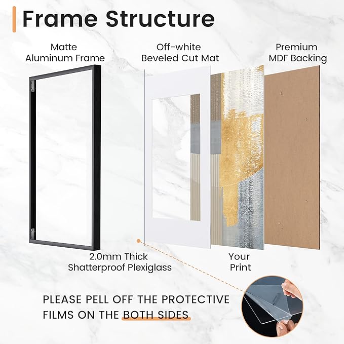 24x30 inch Metal Poster Frame - 24 x 30 Thin Aluminum Picture Frames Matted for 18x24 Photos, Artworks, Prints, Puzzle - High Definition Plexiglass - Vertical and Horizontal Display - Wall Hook Hanging Hardware Included - Black, 2 Pack