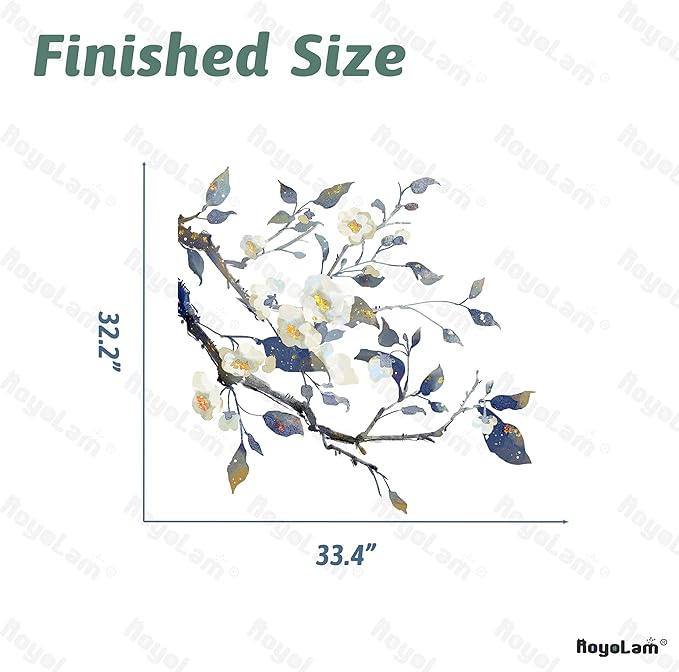 Camellia Flower Tree Wall Decals Living Room Floral Wall Stickers Removable Peel and Stick Waterproof Wall Art Decor Stickers for Bedroom Bathroom Office