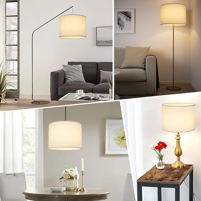 White Lamp Shades Set of 2, Drum Lampshades 13" Top x 13" Bottom x 10" High (Spider), Replacement Lamp Shades Natural Linen Hand Crafted for Table Lamps Floor Lamps Pendent Light, Assembly Required