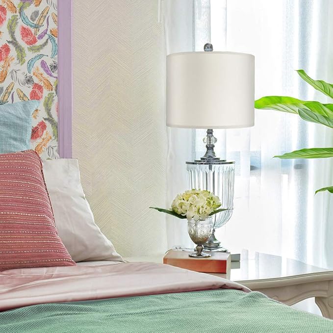 Wellmet 14"x14"x11" Assembly Required Lampshade for Table Lamp, Bedside Lamp, Floor Lamp, Fabric Drum Lampshade Classic Modern Style, Spider Fitter, Cream White