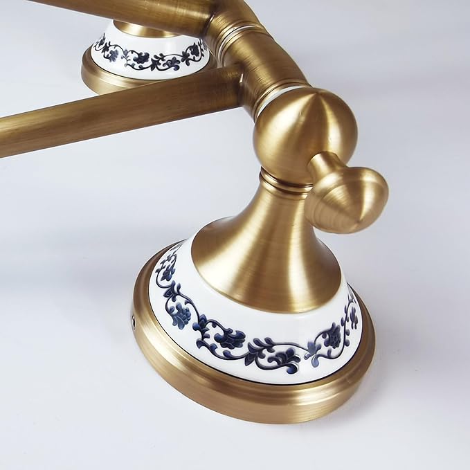 Swivel Towel Rack for Bathroom, Antique Bronze Folding 4 Arms Hand Towel Bars Towel Hanger for Laundry, Wall Mount Storage Space Saving,Porcelain Design