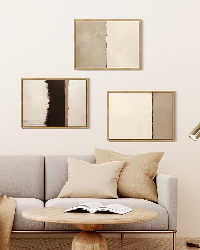 KUVIOKE Abstract Framed Wall Art Minimalist Beige Gray Pastel Watercolor Wall Decor Modern Illustration Neutral Art Painting Home Decor 12x16in (Natural Framed)