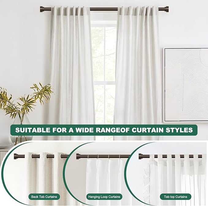 HEI! DEAR 2 Pack Bronze Curtain Rods, 72-144" (6-12ft), 1" Heavy Duty, Modern Style, Iron Finish, Antique Bronze Color, Wall Mounted, 30 lbs Weight Capacity