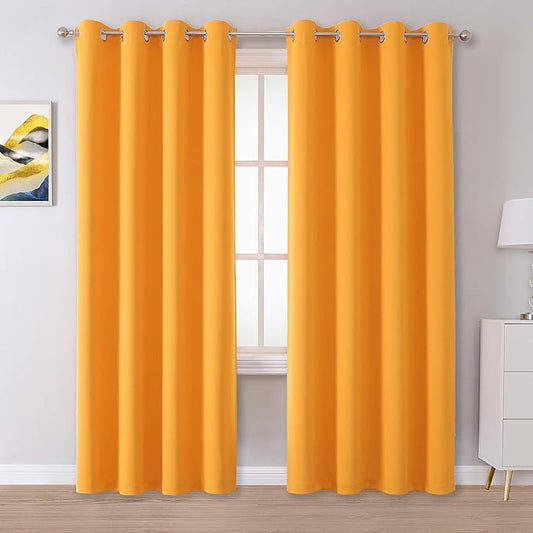 Dualife Marigold Blackout Curtain Panels/Drapes for Living Room 84 inch Length Solid Energy Efficient Room Darkening Bedroom Curtains Thermal Insulated Grommet Top 52x84 inch Orange Yellow