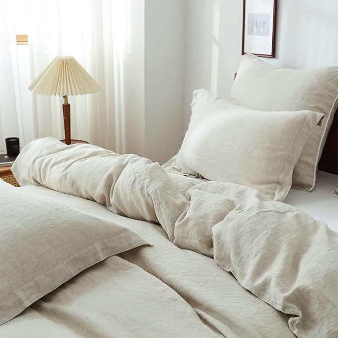 Simple&Opulence 100% Linen Pillow Case Queen Size Set of 2, Linen Pillow Covers with Overlap Closure, Luxury Breathable Pillowcases Protectors Suitable for All-Season (20" X 26", Linen)