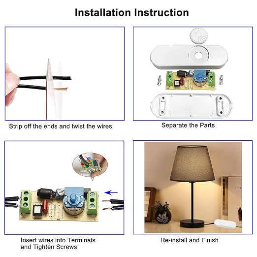 Inline Dimmer Switch, Knob Lamp Dimmer, Cord Lights Switch Replacement for Floor Lamp, Table Lamp, Pendant Light, Works for Incandescent, Halogen Bulbs, Dimmable LED (White)