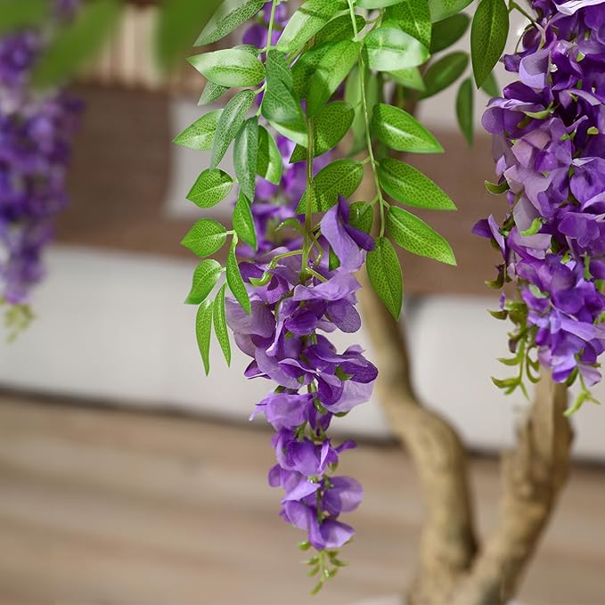 Blooming Wisteria Tree, 8ft Artificial Violet Tree with Round Artisan Planter, Premium Handmade, Realistic Trunk & Lifelike Leaves, Perfect for Large Spaces & Elegant Home/Office Decor