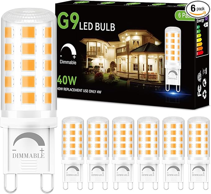 DAYBEETER 6 Pack Dimmable G9 LED Bulb 4W (40 Watt Equivalent), 2700K Soft Warm White, G9 Halogen Bulb T4 G9 Bi-pin Base Light Bulbs for Chandelier,120V 450LM 360 Beam Angle No-Flicker G9 Bulb