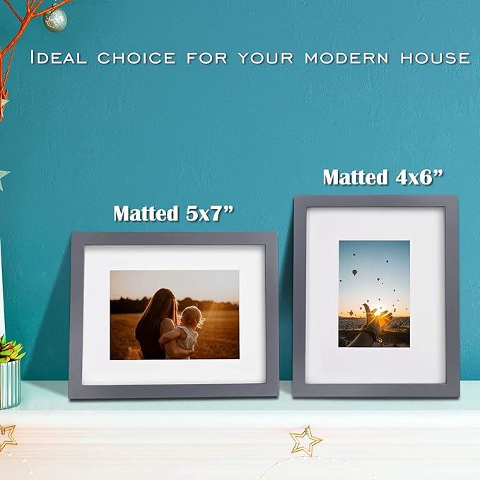 Egofine 8x10 Picture Frames 4 Pack - Wood Frames Covered by Plexiglass for Pictures 4x6 or 5x7 with Mat or 8x10 Without Mat, Photo Frames for Table Top and Wall Display, Dark Gray