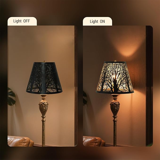 Small modern black gold lamp shades,metal boho scalloped lamp shade,Lamp shade replacement 5" top, 9" bottom, 7" high (Spider Fitter) lamp shades for table lamps and floor lamp,Unique Forest Etched