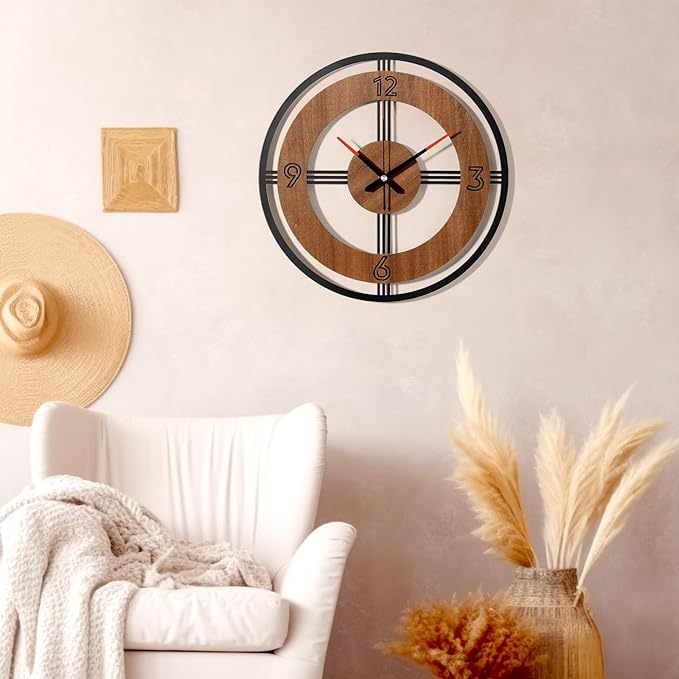 Large Wall Clock Decorative Wall Clock Round Kitchen Clock Farmhouse Kitchen Decor Rustic Clocks for Walls Farmhouse Silent Clock for Living Room Decor (Rustic)