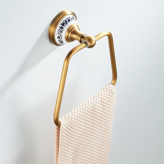 Trapezoid Antique Bronze Brass Hand Towel Holder, Bathroom Hardware Accessories,Porcelain Design