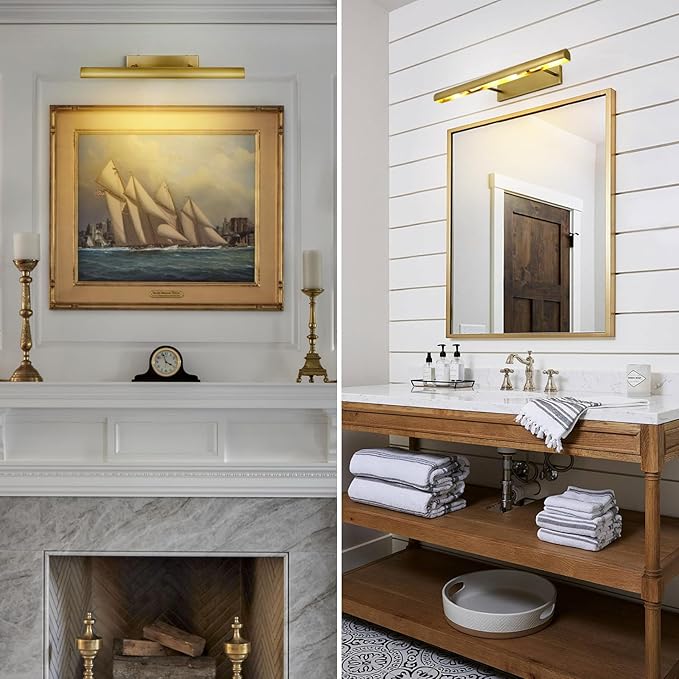 Brass Picture Lights for Wall, 24inch Hardwired Gold Picture Lights, Art Lights for Wall, Rotatable Picture Frames Lights,Wall Lights for Pictures Painting Display Artwork Portrait