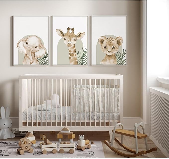 Animal Wall Art Pictures Baby Nursery Canvas Wall Art Decor Safari Animal Prints Jungle Kids Wall Art Woodland Nursery Wall Decor Giraffe Jungle Poster for Room 12x16 Inch Unframed Set of 3