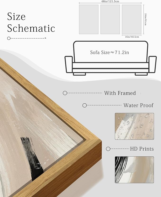 KUVIOKE Modern Abstract Framed Wall Art Black Neutral Minimalist Ink and Wash Graffiti Pastel Wall Decor for Bedroom Living Room 16x24in (Natural Framed)