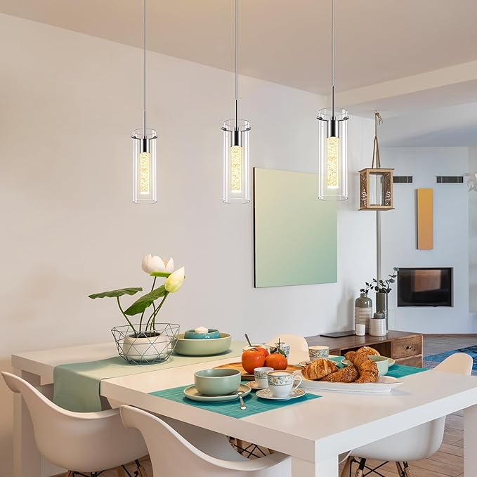 1 Pack Pendant Ceiling Light Fixture, Pendant Lights for Kitchen Island Crystal Pendant Light, 1-Light Integrated Kitchen Hanging Light Fixture Modern Island Light with Bubble Glass