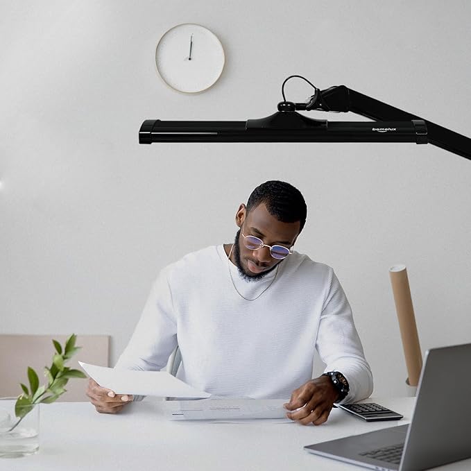 LED Architect Desk Lamp, 2300 Lumens, Dimmable, Metal Swing Arm, 5 Color Temperatures, 30W, Ideal for Task Work, Drafting, Reading, Clamp-on Office Table Lamp with 360 Bright LEDs (Black, CCT)