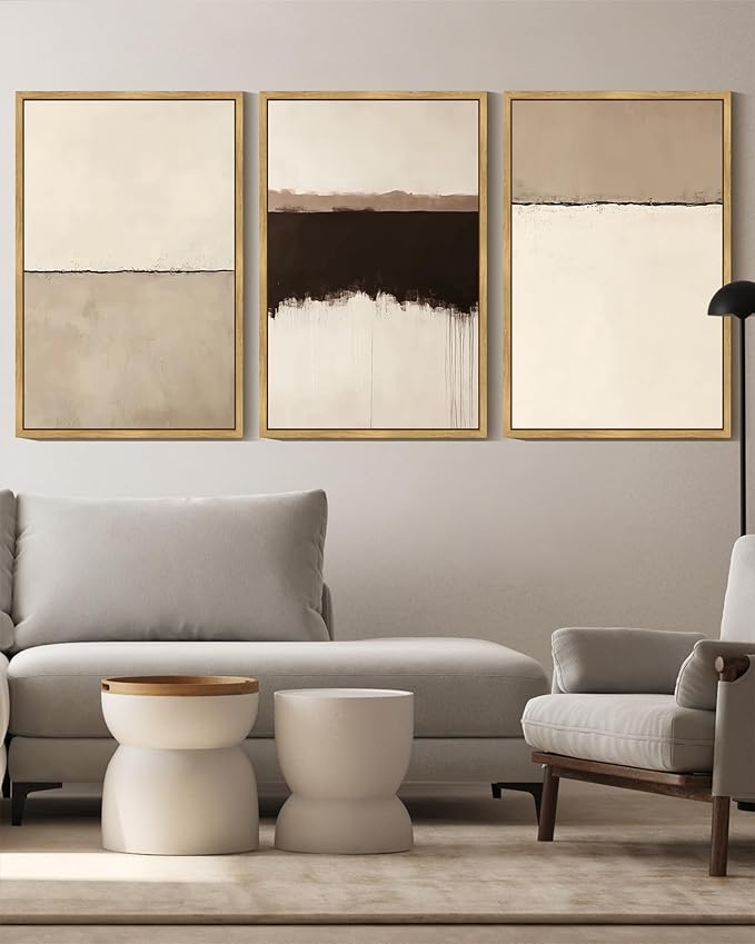 KUVIOKE Abstract Framed Wall Art Minimalist Beige Gray Pastel Watercolor Wall Decor Modern Illustration Neutral Art Painting Home Decor 16x24in (Natural Framed)