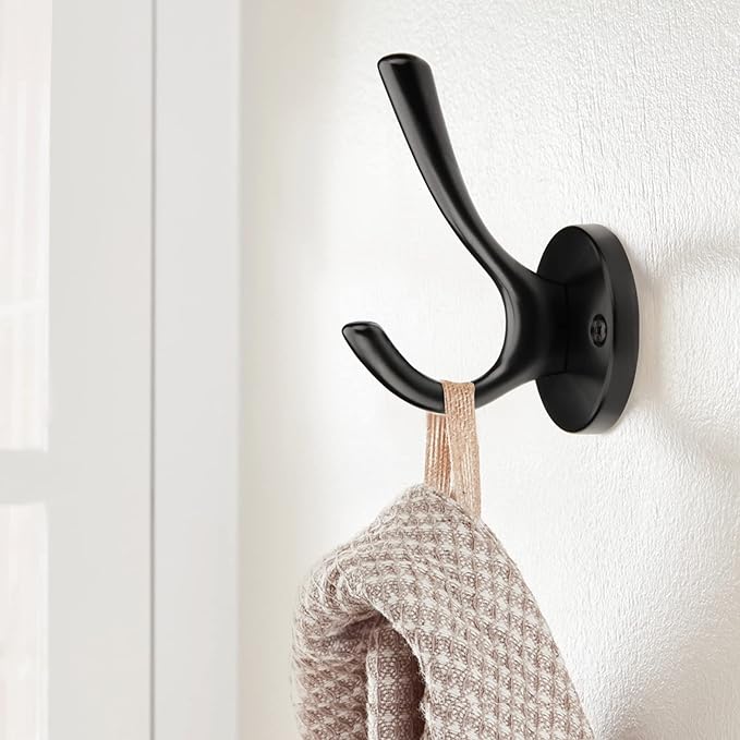 TUNNY 3 Pack Round Coat Towel Hooks - Matte Black Coat Hooks for Hanging Coats Towel Hooks for Bathroom Wall Mounted Zinc Alloy Bath Towel Hooks Robe Clothes Hook Holder Heavy Duty Wall Hooks