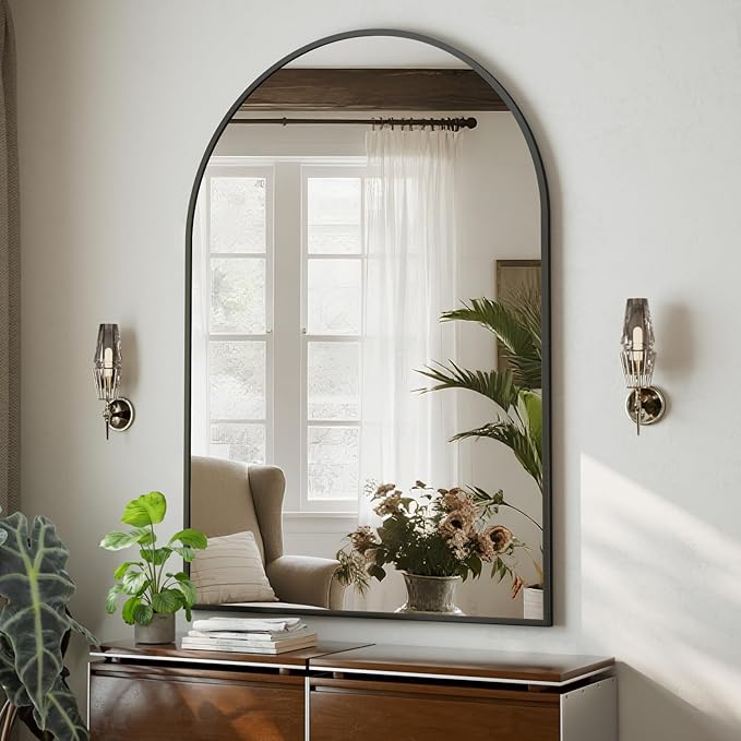 HARRITPURE 32"x48" Arched Bathroom Mirror - Black Wall Mounted Vanity Mirror Aluminum Alloy Frame Large Arch Wall Mirror for Living Room, Bedroom and Entryway