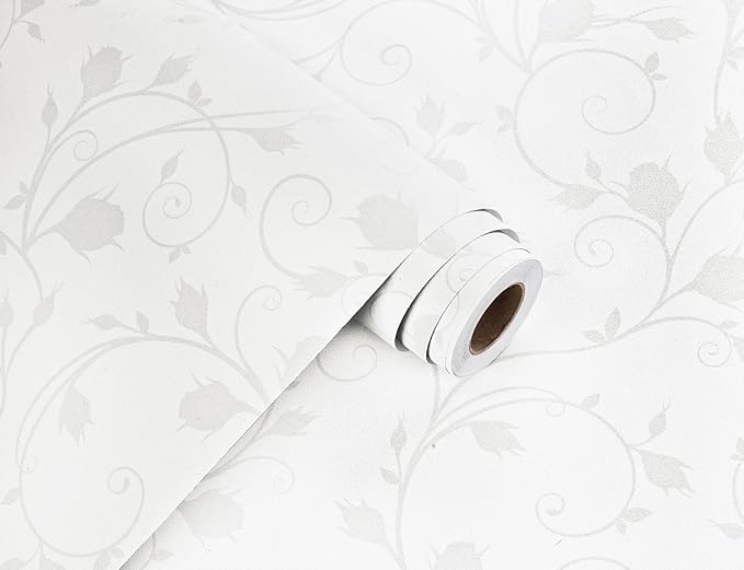 WESTICK Neutral Floral Peel and Stick Wallpaper Vintage Removable Leaf Wallpaper for Bedroom Bathroom Accent Walls Waterproof Cream Grey Floral Contact Paper for Cabinets and Drawers 17.5" x 100"