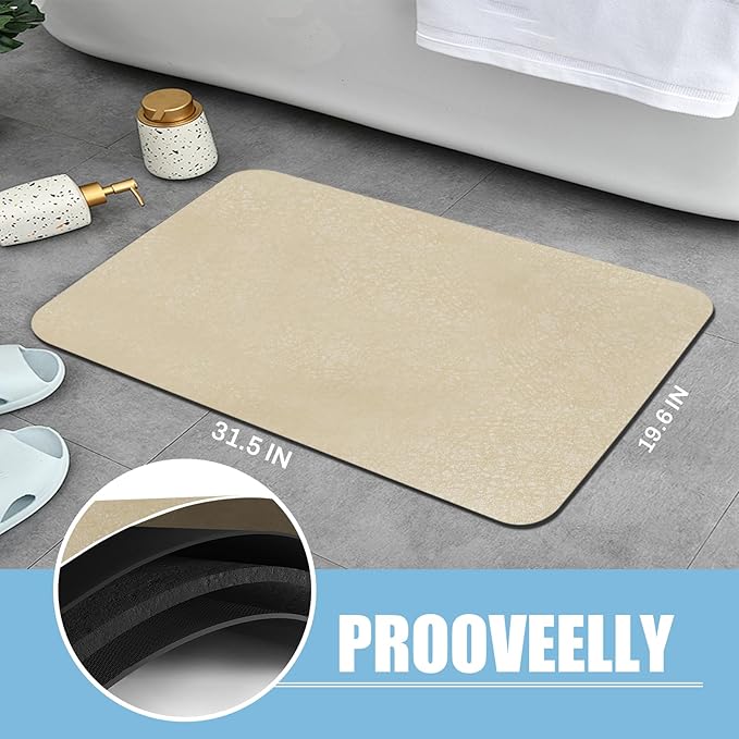 Large Bathroom Rugs Diatomaceous Earth Bath mat Super Absorbent Quick Dry Non Slip Bath Mat Thin Bathroom Floor Mats Fit Under Door-Shower Rug for in Front of Bathtub Shower, Coffee, 19.6"x31.5"