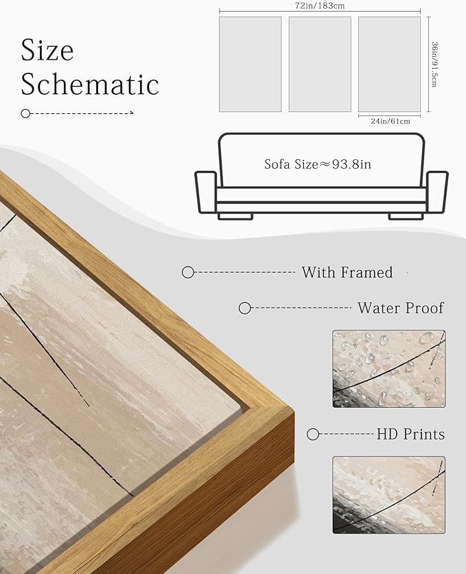 KUVIOKE Abstract Framed Wall Art Minimalist Beige Pastel Watercolor Neutral Wall Decor Modern Black Line Art Painting Home Decor 24x36in (Natural Framed)