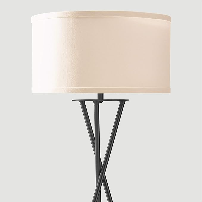 Brightech Jaxon LED Floor lamp, Modern Lamp for Living Rooms & Offices, Tall Lamp with Contemporary Drum Shade, Gold Tripod Standing Lamp for Bedroom Reading, Great Living Room Decor - Black