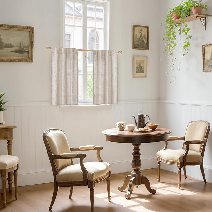 YoungsTex Cafe Linen Curtains 36 Inch Length for Kitchen Window Over Sink - Small Half Window Drapes Semi Sheer Light Filtering with Rod Pocket Back Tab for Bathroom, 2 Panels, 30 X 36 Inch