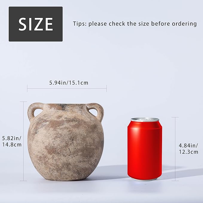 6 Inch Ceramic Small Flower Vase - Christmas Short Terracotta Vases - Vintage Porcelain Ball Vase for Home Decor - Decorative Farmhouse Vase with hadle for Home Decor Living Room Shelf Table, Lyeec