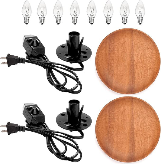 2 Pack Salt Lamp Cord Replacement with 2 Pack Wooden Tray and 8 Pack E12 Halogen Salt Lamp Bulbs