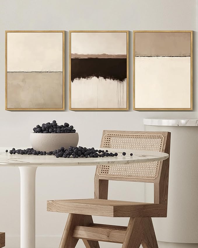 KUVIOKE Abstract Framed Wall Art Minimalist Beige Gray Pastel Watercolor Wall Decor Modern Illustration Neutral Art Painting Home Decor 11x14in (Natural Framed)