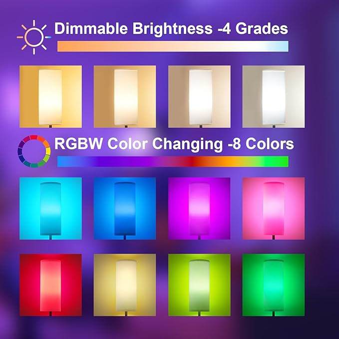 Ambimall 64'' Floor Lamps for Living Room with Remote Control and RGB + Stepless Dimmable Colors Temperature & Brightness, 9W Smart Bulb Included(White Shade & Black Pole)