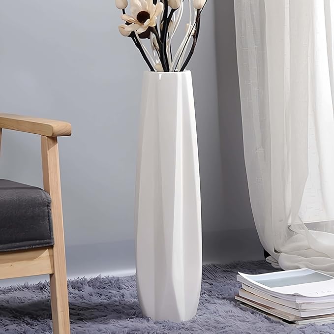 Ceramic Large Floor Vase, GDSZJLJ White 28" Tall Flower Vase Decorative Vases for Living Room Modern Home Decor Office Bedroom Kitchen Wedding House Décor, Gift for Wedding Housewarming