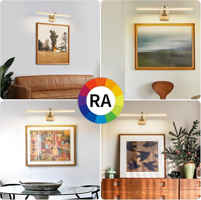 Hard-Wired Picture Lights 23.62 Inch Dimmable LED Wall Art Lighting 14W,2700K, Warm WhiteModern Brass Gallery Light Poster Lights Adjustable Swing Arm Picture Frame Light for Display Art Work