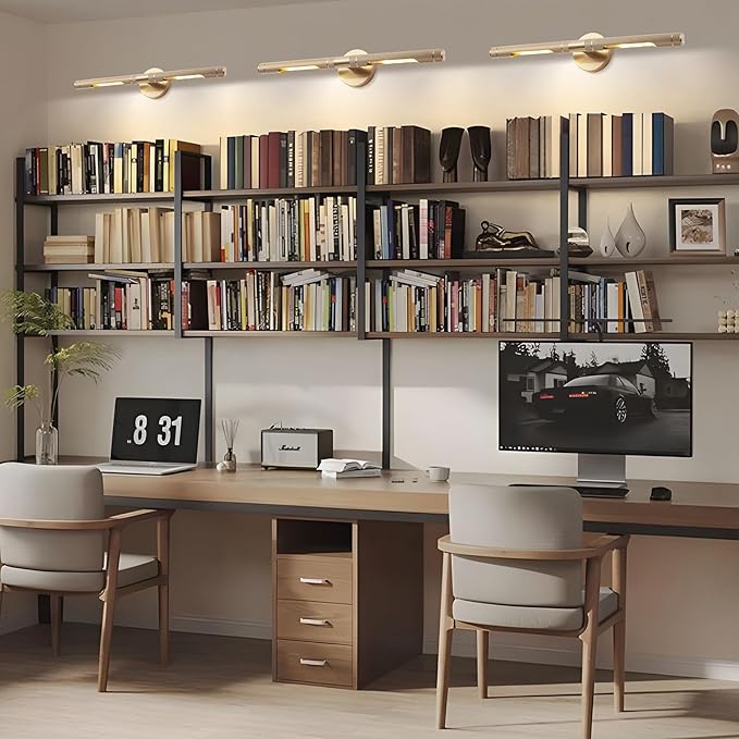 Brass Wall Lights for Pictures,23.6in Hardwired Gold Knurled Brushed Wall Picture Light,Rotatable 360° Modern Gallery Light for Bedroom Bathroom Vanity Mirror Study Room, E12 Bulbs Included