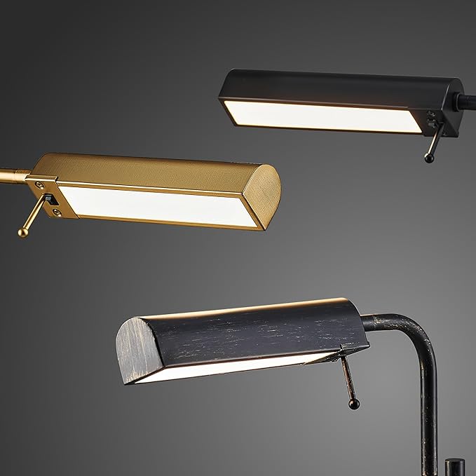 VONLUCE LED Floor Lamp, 62.5" Industrial Floor Lamp for Living Room with Adjustable Height Swing Arm Head 3 Color Temperatures, Metal Standing Pole Lamp for Bedroom Reading, Rustic Black