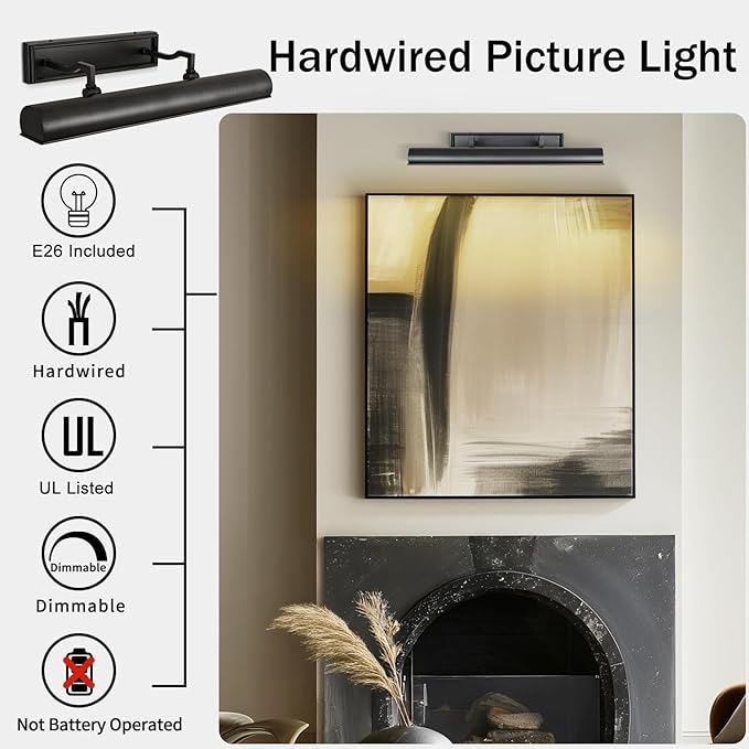 Picture Light 24" Black Picture Lights for Wall 4-Light Bronze Picture Frame Light Dimmable Art Gallery Light Accent Lighting Bathroom Wall Sconce for Artwork Poster Portrait Display