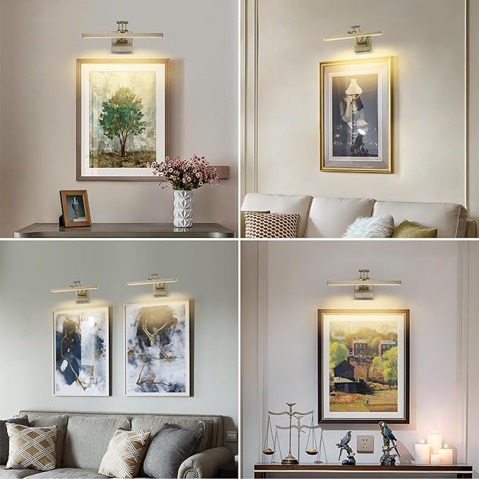 LED Picture Lights for Paintings Dimmable 15.5 Inch Long Hard-Wired Picture Frame Lights Gallery Wall Light with Adjustable Swing Arm Art Display Lamps 7W 3000K Warm White Antique Bronze