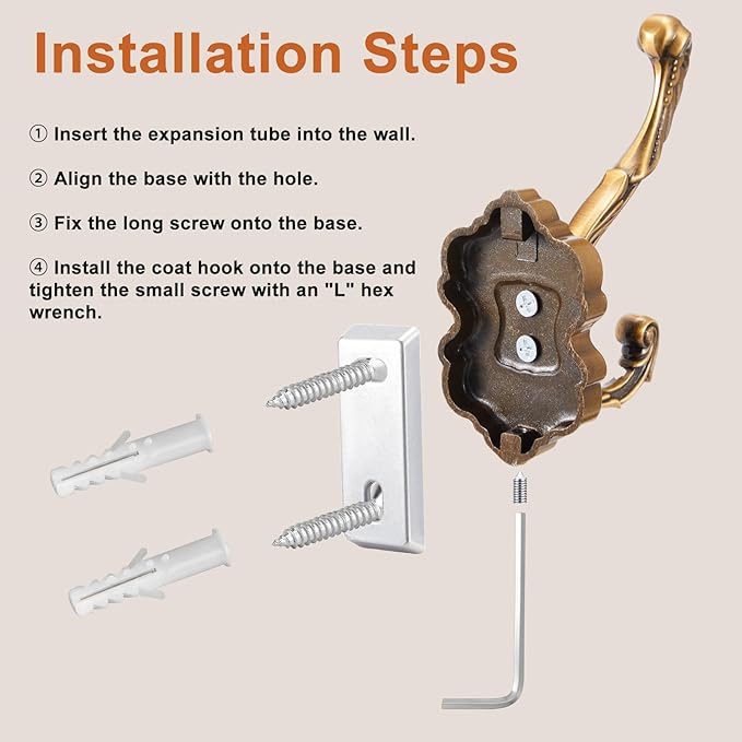 Zonon Vintage Coat Hooks Antique Wall Hooks Towel Hook for Hanging Purse Hat Keys Clothes Curtain Unique Heavy Duty Bathroom Hook for Wall(2 Pcs,Brass)