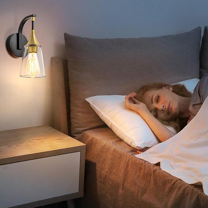 1-Light Bathroom Wall Sconce Light, Black and Gold Wall Light Fixtures with Clear Glass Shade, Modern Wall Lamp Indoor Wall Mounted Light for Hallway Bedroom Living Room Mirror