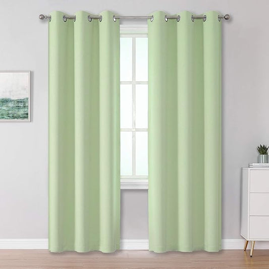 DUALIFE Light Green Blackout Curtain Panels/Drapes for Living Room 84 inch Length Solid Energy Efficient Room Darkening Bedroom Curtains Thermal Insulated Grommet Top 42x84 inch Set of 2 Panels