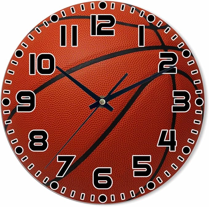 Basketball Wall Clock Brown Basketball Battery Powered Wall Clock Silent Non Ticking 10 Inch for Living Room, Kitchen, Home,Bathroom, Bedroom