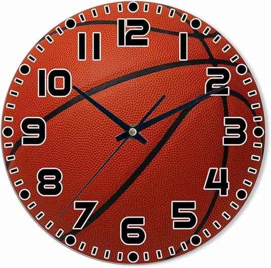 Basketball Wall Clock Brown Basketball Battery Powered Wall Clock Silent Non Ticking 10 Inch for Living Room, Kitchen, Home,Bathroom, Bedroom