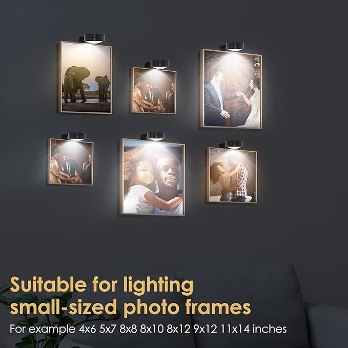 3-Pack Picture Light Battery Operated, Magnetic Led Lights with Remote, Dimmable and Timer Painting Light, Art Display Light for Picture Frame Artworking Portrait, Home Wall Decor Puck Lights, Black