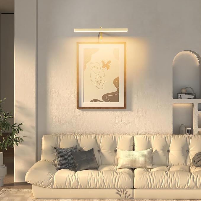 Glod LED Picture Lights for Paintings Plug in,15.75 Inch Adjustable Art Light for Display Art Work, 3 Color Lighting, Plug in Picture Light with Remote for Frame Dartboard, Gold