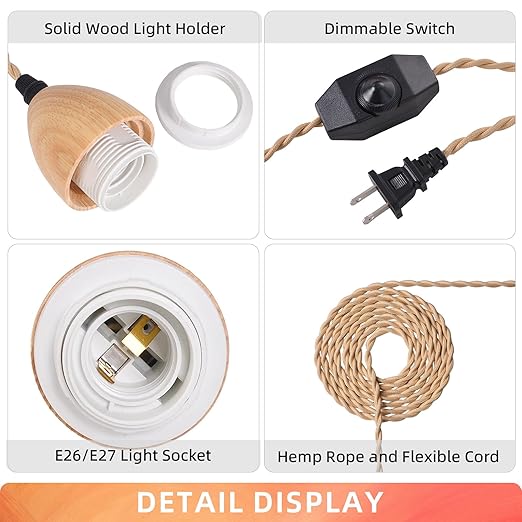 Arturesthome Pendant Light Cord - 32.8FT Hanging Light Kit with Dimmable Switch Vintage Lamp Cord with Twisted Nylon Pendant Lights Socket E26 E27 for Farmhouse Lamp Cable DIY
