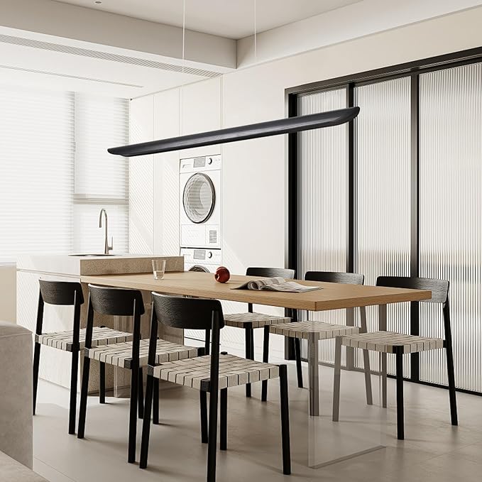 47" Modern Led Linear Pendant Light 36w Dimmable Ceiling Hanging Lights Wood Linear Chandeliers Office Lighting for Dining Room Kitchen Island Pool Table Light Living Room Bar Pendant Light Black